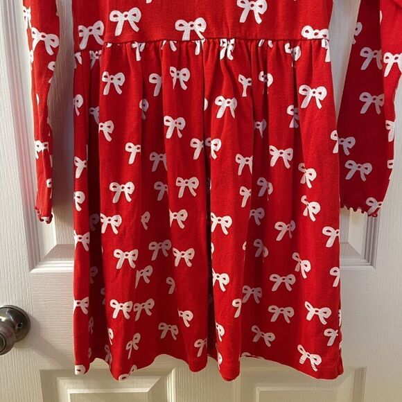 Hanna Andersson Bow Holiday Rib Dress Tangy Red 100% Cotton Girls Size 140 US 10 - Picture 4 of 14